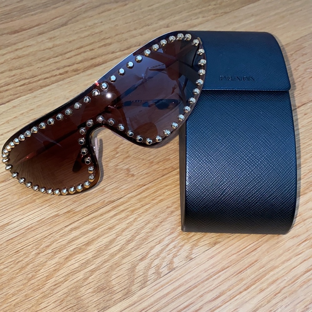 Prada Sunglasses Shield Gold Studs